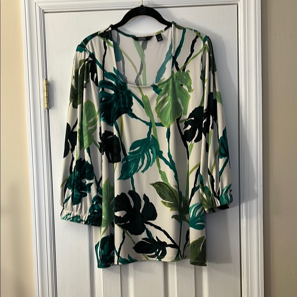 Dennis Basso Tropical Green and Black Blouse Size XL